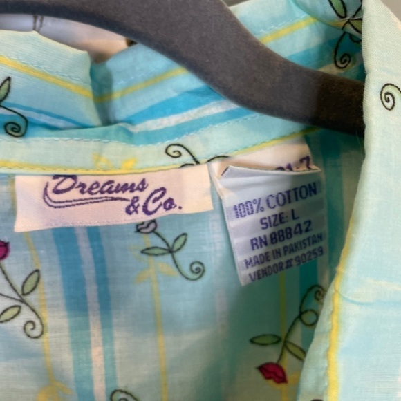 Dreams & Co Light Blue Cotton Floral Night Shirt  Night Gown Button Pocket - Picture 3 of 5